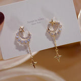 14K Real CZ Tassel Stud Earrings Wedding Jewelry
