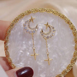14K Real CZ Tassel Stud Earrings Wedding Jewelry
