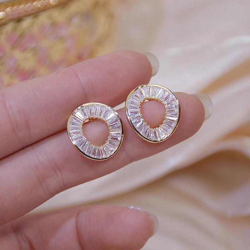 Round CZ Earring 925 Silver Bling Zircon Stud Earrings