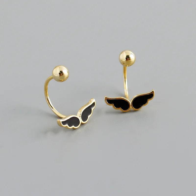 Angel Wings Oil Drip Stud Earrings 925 Sterling Silver