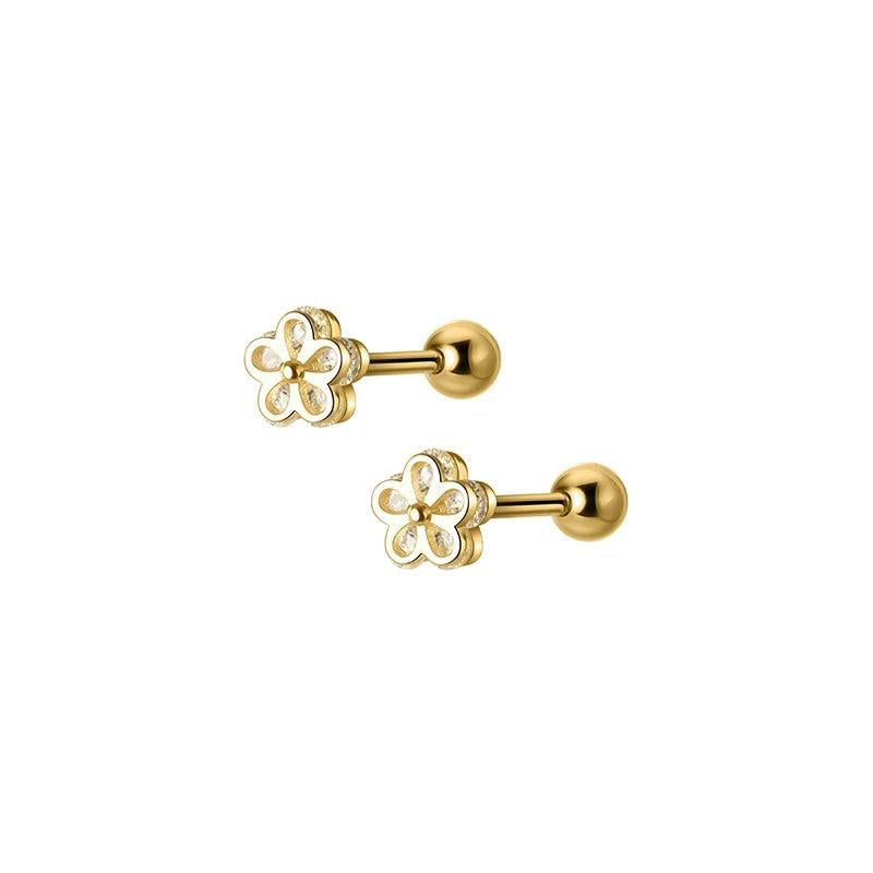 French Flower Zircon Stud Earrings 925 Sterling Silver