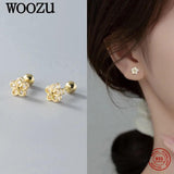 French Flower Zircon Stud Earrings 925 Sterling Silver