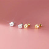 French Flower Zircon Stud Earrings 925 Sterling Silver