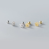 French Flower Zircon Stud Earrings 925 Sterling Silver
