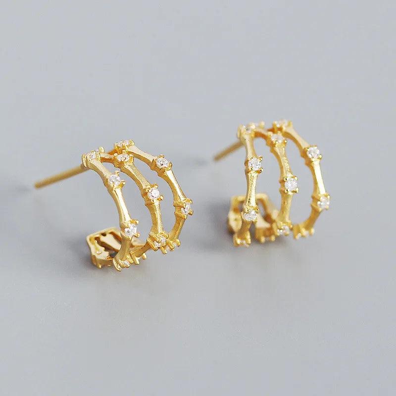 925 Silver Multi-Layer Stone Stud Earrings Ethnic Punk Jewelry
