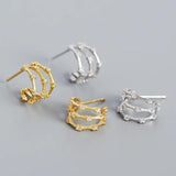 925 Silver Multi-Layer Stone Stud Earrings Ethnic Punk Jewelry