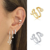 Sterling Silver Snake Ear Clip Zircon No Hole Ear Cuff