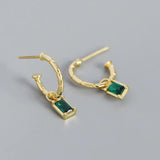 925 Silver Square Green Zircon Stud Earrings For Women
