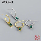 925 Silver Square Green Zircon Stud Earrings For Women