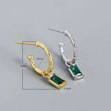 925 Silver Square Green Zircon Stud Earrings For Women