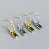 925 Silver Square Green Zircon Stud Earrings For Women