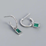 925 Silver Square Green Zircon Stud Earrings For Women