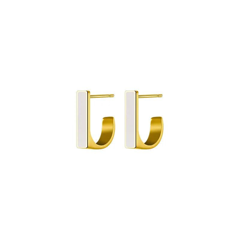 French Square Enamel 925 Silver Stud Earrings Women Office Jewelry