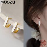 French Square Enamel 925 Silver Stud Earrings Women Office Jewelry
