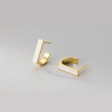 French Square Enamel 925 Silver Stud Earrings Women Office Jewelry