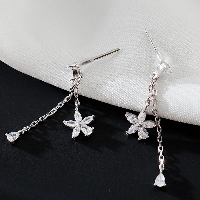 925 Sterling Silver Flower Tassel Drop Earrings for Women Girls