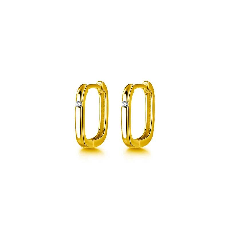 925 Silver Geometry Oval Zircon Hoop Earrings Women Jewelry Gift
