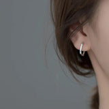925 Silver Geometry Oval Zircon Hoop Earrings Women Jewelry Gift