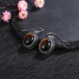 Tiger Eye Drop Earrings Vintage 925 Silver Fine Jewelry