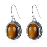 Tiger Eye Drop Earrings Vintage 925 Silver Fine Jewelry