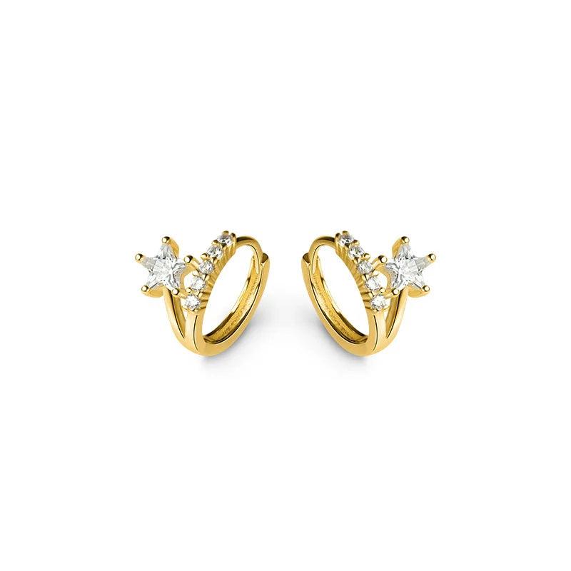 Romantic Star Crystal Zircon Hoop Earrings 925 Sterling Silver