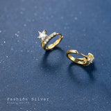 Romantic Star Crystal Zircon Hoop Earrings 925 Sterling Silver
