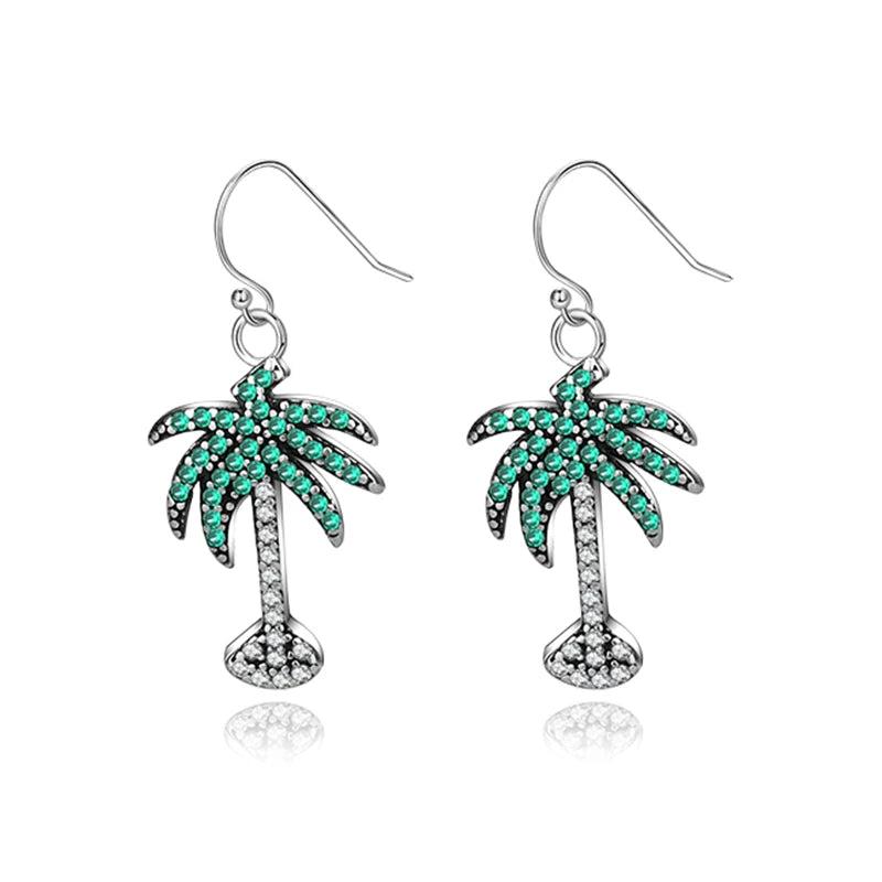 925 Silver Green Tree Zircon Drop Earrings Women Party Jewelry
