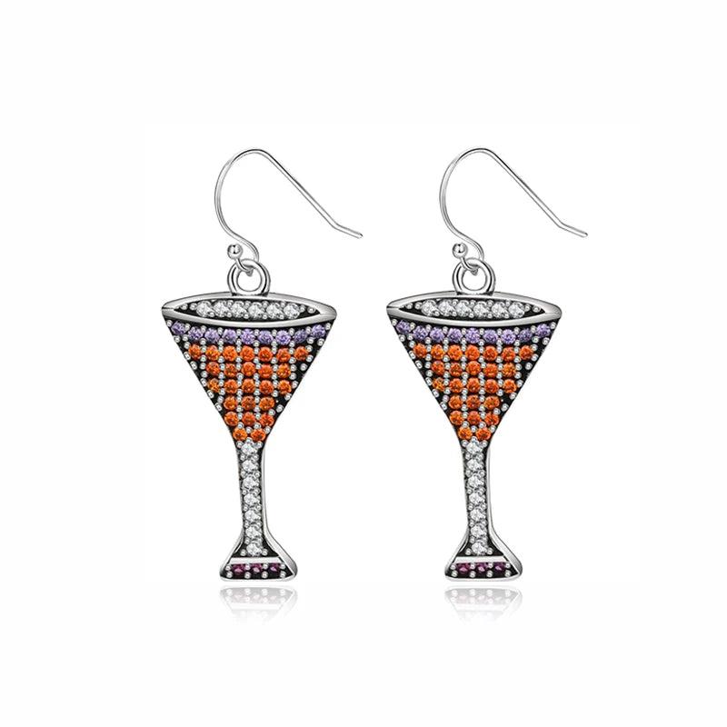 Champagne Glasses Drop Earrings 925 Sterling Silver Zircon Party Jewelry