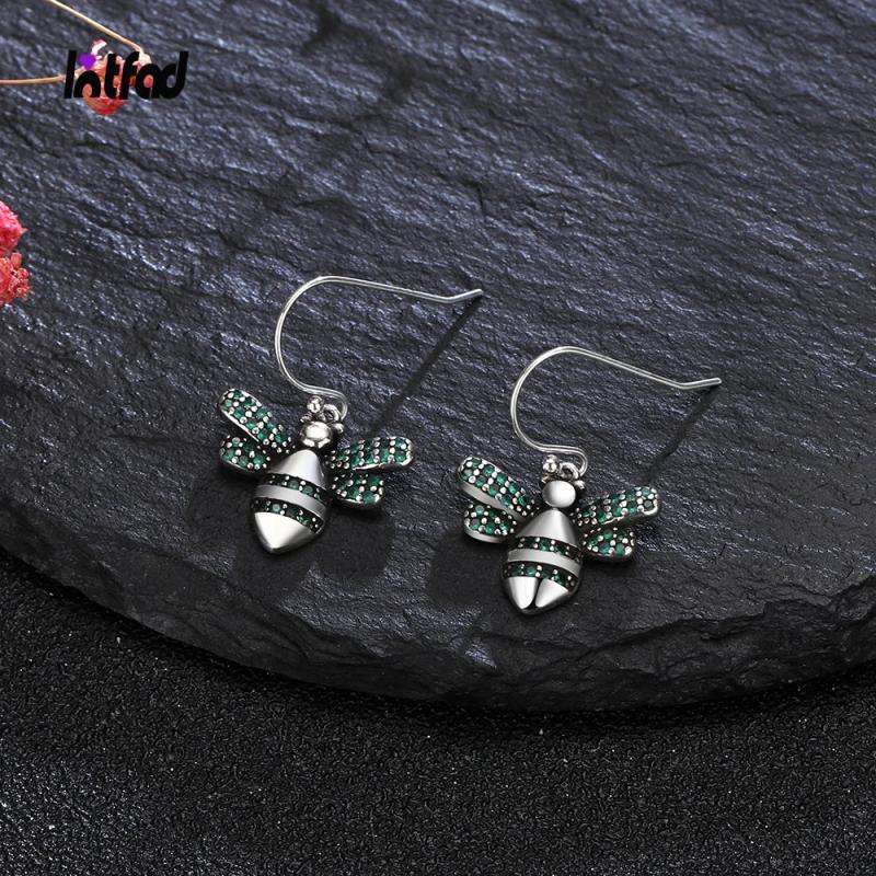 Green Zircon Bee Drop Earrings Sterling Silver Fine Jewelry