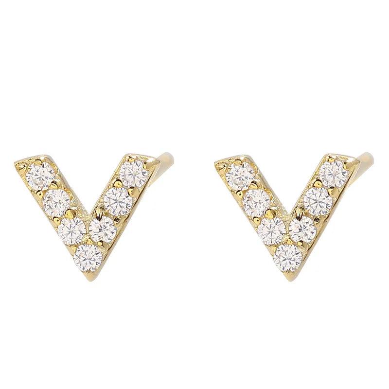 925 Sterling Silver Zircon Initial Letter Earrings Personalized Jewelry