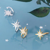 925 Sterling Silver Star Ear Clip Women Small Fresh Cz Crystal Zircon Insert