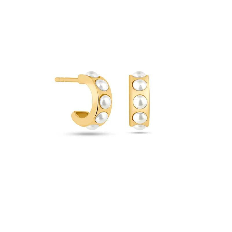 925 Silver Micro Inlaid Pearl C Shape Stud Earring