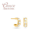 925 Silver Micro Inlaid Pearl C Shape Stud Earring