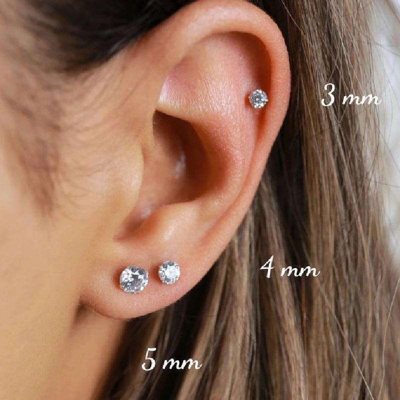 925 Silver CZ Stud Earrings Set, Small Dainty 3-7mm Earings