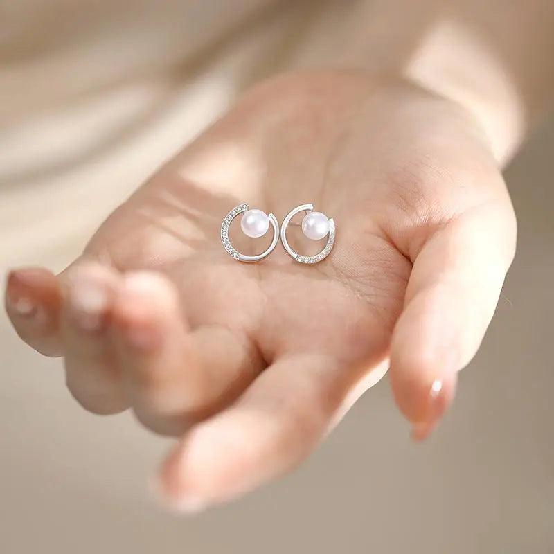 925 Sterling Silver Shell Pearl Stud Earrings Rose Plating