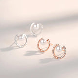 925 Sterling Silver Shell Pearl Stud Earrings Rose Plating
