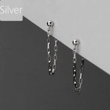 Real 925 Sterling Silver Pretty Chain Beads Stud Earrings For Women