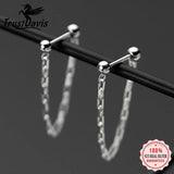 Real 925 Sterling Silver Pretty Chain Beads Stud Earrings For Women