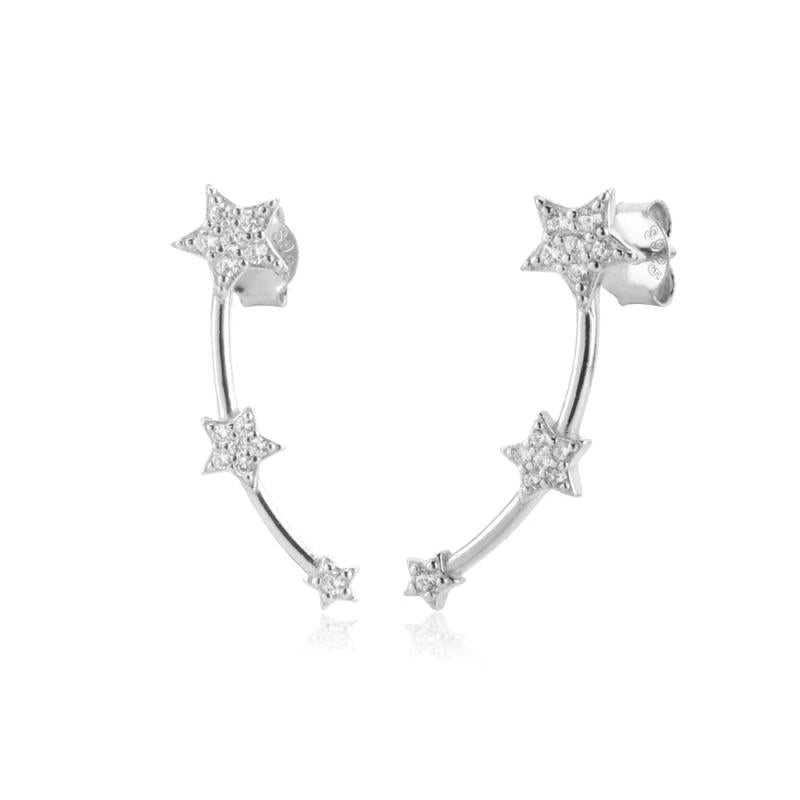 925 Silver Three Star Line Stud Earring Women Piercing Fine Jewelry