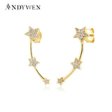 925 Silver Three Star Line Stud Earring Women Piercing Fine Jewelry