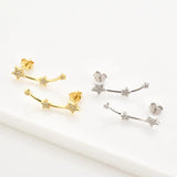 925 Silver Three Star Line Stud Earring Women Piercing Fine Jewelry