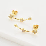 925 Silver Three Star Line Stud Earring Women Piercing Fine Jewelry
