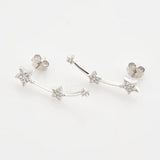 925 Silver Three Star Line Stud Earring Women Piercing Fine Jewelry