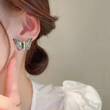 Temperament Butterfly Earrings 925 Silver Zircon Studs