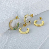 925 Silver Small C-shaped Colorful CZ Stud Earrings Women Boho Jewelry