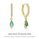 925 Silver Red Green Water Drop Zircon Pendant Earrings Wedding Jewelry