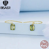 925 Silver Green Zircon Stud Earrings Hook Ear Plated Women Party Jewelry