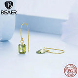 925 Silver Green Zircon Stud Earrings Hook Ear Plated Women Party Jewelry
