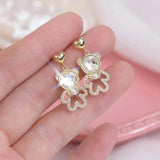 14K Delicate Hollow Bear Earring with Zircon Inlay