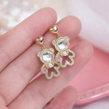 14K Delicate Hollow Bear Earring with Zircon Inlay